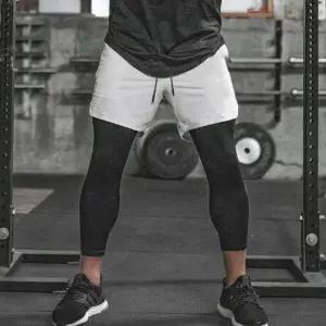 [콩심팥심]남성 운동용 밴딩 멜빵 트레이닝 반바지 요가 조깅 헬스 8부 팬츠