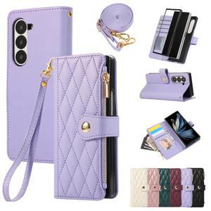 갤럭시 Z 폴드 7 6 5 4 폴드6 폴드5 폴드4 폴드3 가죽 커버용 카드 홀더가 있는 크로스바디 손목 스트랩 지갑형 폰 케이스