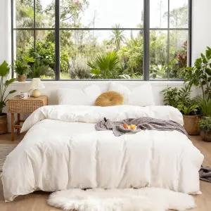 도네우스 화이트 이불 커버 세트 100 워싱 면 린넨 질감의 통기성이 좋은 부드럽고 편안한 천연 침구 지퍼