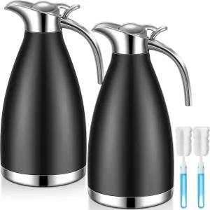 의이판 2개 68온스 보온 커피 카라페 스테인리스 뜨거운 액체용 진공 냄비 크리머 디스펜서(블랙)