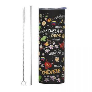 아레파스 베네수엘라 스테인리스 스틸 텀블러 진공 단열 머그컵 보온보냉 컵 뚜껑과 빨대 포함 20