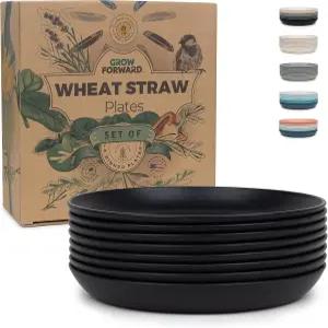 고급 밀짚 접시 - 8인치 재사용 가능한 경질 플라스틱 디너 세트 8개 디저트 캠핑 RV 야외 파티오 주방