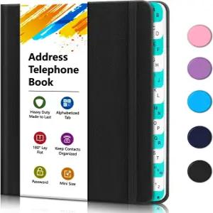 알파벳 탭이 있는 주소록 휴대용 주소 전화번호부 하드커버 정리함 및 비밀번호 보호기 - 연락처 기념일