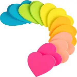 (12 패드) 하트 스티커 메모 3x3 인치 발렌타인 선물 큐트 밝은 색상의 셀프 스틱 패드 가정용 노트북