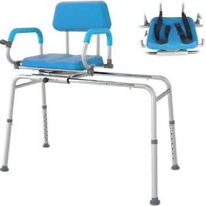 회전식 의자가 있는 슬라이딩 샤워 의자 욕조용 욕조 이송 벤치 팔이 패딩 높이 조절 가능한 시트 장애인
