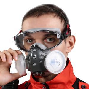 고글 세트가 포함된 XYEHS 반면형 호흡기 마스크 먼지 필터 카트리지 및 페인팅 샌딩 청소용 면 필터