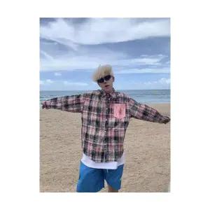 코아픽샵 남자 키작남 체크 셔츠 빈티지 워싱 자수 봄가을 커플 긴팔 자외선 차단 꾹3