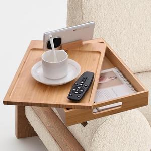 대나무 소파 트레이 360도 회전 다기능 접이식 팔걸이 ° 휴대폰 및 패드 브래킷 식사 음료용 TV