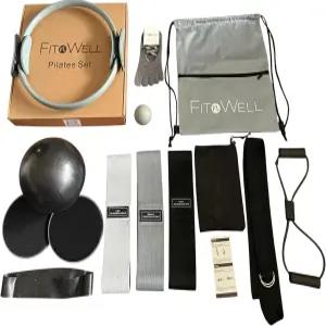 14개의 완전한 필라테스 세트 15인치 링 스몰 볼 패브릭 저항 밴드 그림 8 탄력 스트레칭 스트랩 마사지