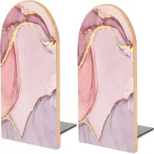 2PCS 핑크 우드 책장 글리터 로즈 골드 마블 홈 오피스 학교 공부방 여자 책상 선반 장식 - 1쌍