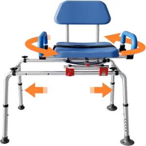 회전식 좌석이 있는 VOCIC 슬라이딩 샤워 의자 욕조 이송 벤치 노인용 팔걸이가 조절 가능한 높이 패딩