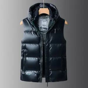 남성 여자친구가 좋아하는 조끼 추동 패딩 솔리드 탈부착 후드 캐주얼 두꺼운 집업 민소매 MODU4