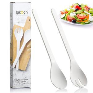 르꼬치 식물 기반 샐러드 서버 재사용 가능한 포크 및 스푼 세트 전자레인지 식기세척기 안전 크리스마스용 식기 주방 가정용 RV 캠핑용 화이트