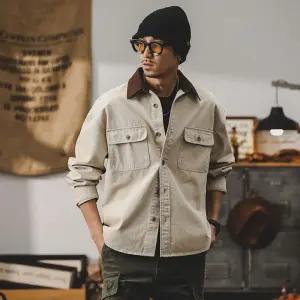 EAMT 남사친 빈티지 가을 솔리드 셔츠 카고 긴팔 루즈핏 사파리 점퍼 아우터 YJ3