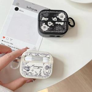 블랙 화이트 로즈 플라워 이어폰 케이스 삼성 갤럭시 버즈3 FE 버즈 3 프로 커버 가죽 버즈3프로 케이스 충