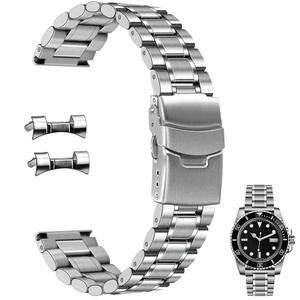 준탄 20mm 22mm 스테인리스 스틸 시계줄 남성 곡선형 끝 스트레이트 엔드 금속 스트랩 퀵 릴리스 교체 팔찌 더블 폴딩 버클 실버