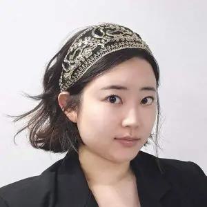 [골드스마일]고급 시퀸 망사 레이스 헤어밴드 골드 머리띠 화려한 헤어액세서리