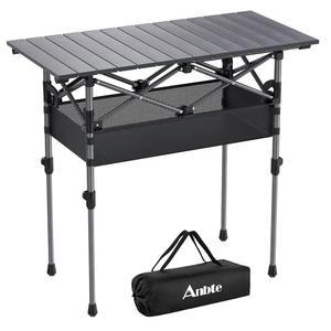Anbte 3피트 알루미늄 롤탑 캠핑 테이블, 2개의 조절 가능한 높이 테이블 접이식 수납망 & 가방 가벼운 롤업 실내 야외 뒷마당 바비큐 파티오 피크닉, 32.2 u201D X 16 u201D, 블랙