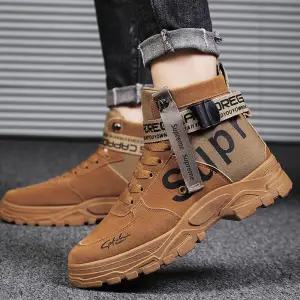 남성 레터링 포인트 하이탑 키높이 스트랩 워커소가죽 남자털스니커즈 털신 스웨이드부츠 기모 따뜻한패딩