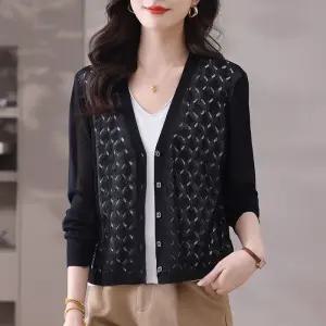 여사친 니트 봄 여름 투피스 가디건 카디건 가짜 쿨링 아우터 상의 코사지 펀칭 숄 쇼트 자외선 차단 BE1