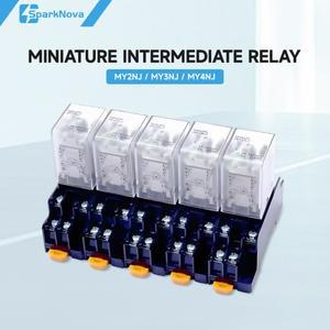 5피스 MY2NJ 전원 릴레이 12V 24V DC / 110V 220V 380V AC DPDT DIN 레일 마운트 소켓 베이스 산업용 제어