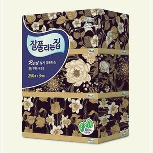 [2개구성] 미용티슈 미용위생용품 고급 대용량 잘풀리는집 화장지 레노바 무형광 비데 250매x3팩 LWAC7359