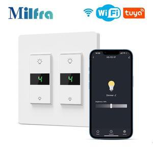 Tuya WiFi 스마트 조광기 3 웨이 터치 스위치 미국 표준 벽 조명 Google Alexa 홈용 라이프 음성 APP 제어