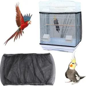 새장 시드 캐처 네트 커버 조절 가능한 앵무새 잉꼬 마카우 원형 사각형 케이지용 가드 - 블랙