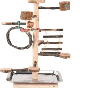 호숙코 새 놀이터 앵무새 놀이대 나무 농어대 앵무새를 위한 피더 컵이 있는 체육관 사다리 사랑새 브라운