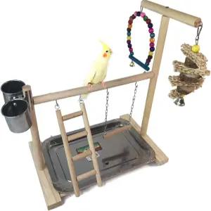 하밀레이 앵무새 놀이터 새 놀이대 피더 컵 그네 사다리 및 트레이 나무 잉꼬 놀이대가 있는 체육관