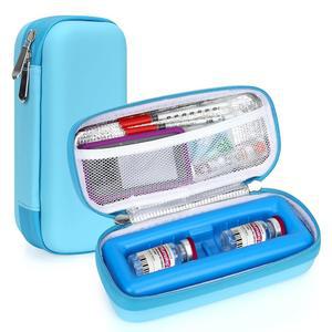 아이스 브릭 u2013 EVA 보호 쿨러가 바이알 장착된 휴대용 여행 용품용 인슐린 및 메시 포켓, 렝케 케이스, 케이스(블루) 방지 충격