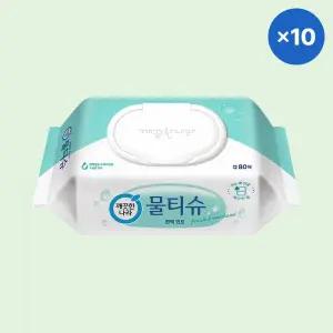 깨끗한나라 물티슈 가정용 사무실 편백 민트 캡형 80매 10팩 MNA