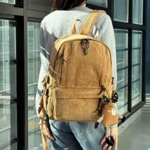 귀여운 인형 포인트 부드렁운 코듀로이소재 베이직한 색상 데일리 캐주얼 학생 가방 귀여운 베이직