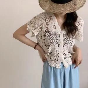 패션스타일 드림캐쳐 커버 시스루 망사 여름  반팔 크로셰 니트 업 가디건 수영복