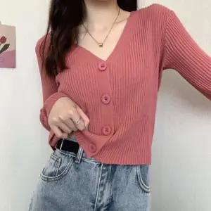 단추 여성 가디건 브이넥 골지 슬림핏 아우터