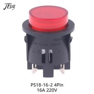조명이  빨간색 푸시 단추 스위치 4 핀 터치 전원 16A 250V 전기 원형 로커 28x23.2mm PS18-16-2