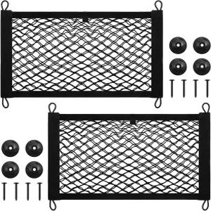 프렌다 2피스 신축성 소형 화물망 포켓 수납 메쉬망 자동차 파우치 트럭용 SUV 보트용 장착 나사 및 후크