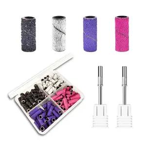네일 드릴 비트 세트용 샌딩 밴드 맨드릴 2개가 포함된 코풀라 소형 아크릴 젤 내추럴 네일용 80개 120 180