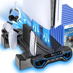 PS5/슬림/프로 냉각 스테이션 컨트롤러 충전기 포함 - LED PS5 스탠드 액세서리 키트-터보 팬/헤드셋