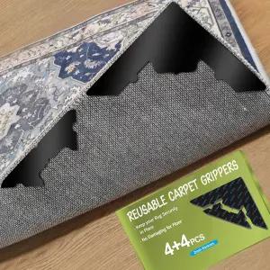 대형 미끄럼 방지 러그 패드 8개 원목 바닥 및 타일용 재사용 가능한 양면 카펫 테이프 안전한 면적 러그를