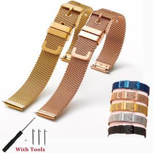 16mm 18mm 20mm 22mm 퀵 릴리즈 0.6 두께 밀라니즈 메쉬 범용 시계 방수 교체용 브레이슬릿 시계줄