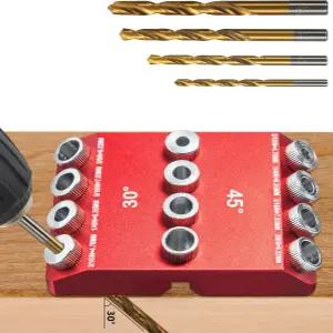 30 45 90도 드릴 가이드 지그 핸드 직선 또는 각진 구멍을 위한 휴대용 앵글 블록 난간 4비트 포켓 홀 도구