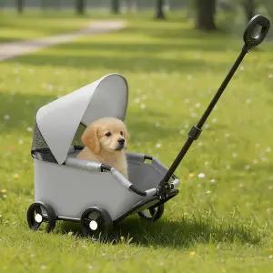 고급 애완동물 유모차 회색 접이식 디자인 조절 가능한 캐노피 소형 개용 왜건 손잡이가 확장된 소형견용
