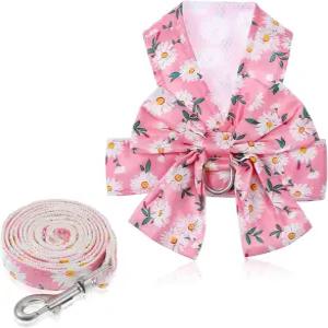 얇은 개 하네스 및 목줄 세트 조절 가능한 조끼 강아지 활 매듭이 없는 데이지 꽃 작은 여자 고양이 여름