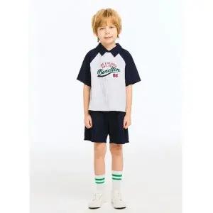 [NS홈쇼핑]베네통키즈 래글런 와플 카라 티셔츠 상하 세트 QATS19631/QATP07631_NY..