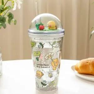 ( )빨대 캠핑 사무실 스포츠물병 중등 1P 돔형 물통 피규어 텀블러 450ml 초등 카카오프렌즈