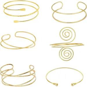 글리롭스 암 커프 u2013 6피스 골드 어퍼 팔찌 세트 조절식 뱅글 여성용