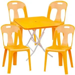 플라스틱 노랑 등받이의자 사각 테이블 세트 포차 포장마차 탁자 편의점 야외 행사 학교