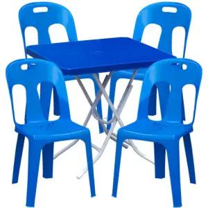 플라스틱 파랑 등받이의자 사각 테이블 세트 포차 포장마차 탁자 편의점 야외 행사 학교