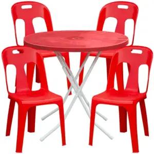 플라스틱 빨강 등받이의자 원형 테이블 세트 포차 포장마차 탁자 편의점 야외 행사 학교